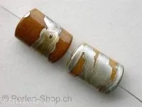 Plasticbeads cylinder flat with decoration, brown, ±20mm, 3 pc.