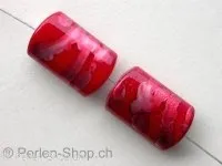 Plasticbeads cylinder flat with decoration, red, ±20mm, 3 pc.