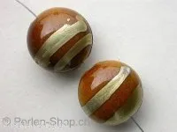 Plasticbeads round flat with decoration, brown, ±18mm, 2 pc.