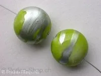 Plasticbeads round flat with decoration, green, ±18mm, 2 pc.