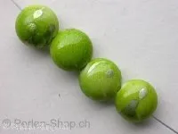 Plasticbeads round flat with decoration, green, ±12mm, 4 pc.
