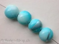 Plasticbeads round flat with decoration, turquoise, ±12mm, 4 pc.