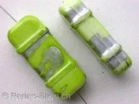 Plasticbeads round flat with decoration, green, ±32mm, 2 pc.
