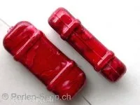 Plasticbeads round flat with decoration, red, ±32mm, 2 pc.