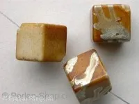 Plasticbeads square with decoration, brown, ±13mm, 2 pc.