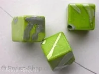 Plasticbeads square with decoration, green, ±13mm, 2 pc.