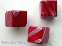 Plasticbeads square with decoration, red, ±13mm, 2 pc.