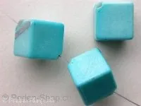 Plasticbeads square with decoration, turquoise, ±13mm, 2 pc.