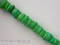 Heishi Shell Beads rondell, green, ±3x7mm, string ±140 pc.