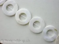 Shell flate round, white, ±25mm, string ±16 pc.