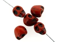 Skull Bead, Halbedelstein, Farbe: rot, Grösse: ±13mm, Menge: 5 Stk.