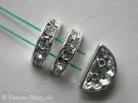 Halfmoon with rhinestones, silver/crystal13x7mm, 1 pc.