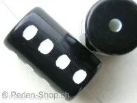 Kunststoffperle zylinder mit punkte, schwarz/weiss, ±25mm, 1 Stk