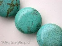Turquoise, Semi-Precious Stone, ±25x11mm, round flate, 1 pc.