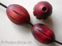 Wooden Bead oval decorated, red, 30mm, 1 Pc.