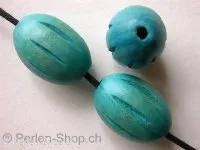Wooden Bead oval decorated, blue, 30mm, 1 Pc.