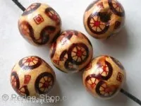 Wooden Bead round with motive, brown, 12mm, 10 Pc.