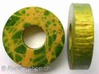 Wooden Ring decorated, green, ±33x9mm, 1 pc.