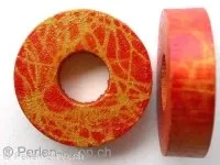 Wooden Ring decorated, red, ±33x9mm, 1 pc.