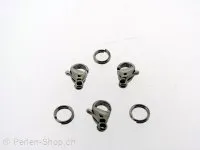 Edelstahl Karabiner Verschluss mit ring, Farbe: Platinum, Grösse: ±9mm, Menge: 2 Stk