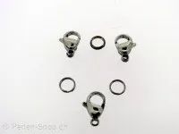 Edelstahl Karabiner Verschluss mit ring, Farbe: Platinum, Grösse: ±13mm, Menge: 2 Stk