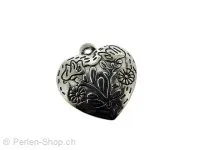 Stainless Steel Pendant Heart, Color: Platinum, Size: ±20x20x4mm, Qty: 1 pc.