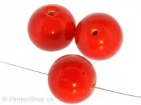 Perles de verre faites à la main rondes, Couleur: rouge, Taille: ±16mm, Quantite: 5 piece