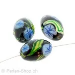 Glass Bead mit Blue, Color: Black, Size: 18 mm, Qty: 2 pc.