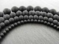 Blackstone mat, pierre semi précieuse, Couleur: noir, Taille: ±6mm, Quantite: chaîne ±38cm, (±62 piece)