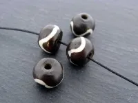 Bone Beads cylinder, Color: black/white, Size: ±9x11mm, Qty: 3 pc.