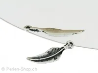 Metal feather, Color: antique silver, Size: ±28mm, Qty: 1 pc.
