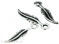 Metal feather, Color: antique silver, Size: ±25mm, Qty: 1 pc.