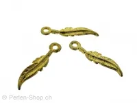 Metal feather, Color: gold, Size: ±25mm, Qty: 1 pc.