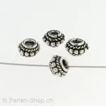 Silver Bead spacer real silver plated, ±6x8mm, 6 pc.