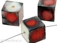 perle cube, Couleur: rouge, Taille: ±15x15mm, Quantite: 2 piece