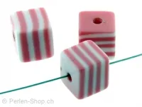 perle cube, Couleur: rose, Taille: ±10x10mm, Quantite: 2 piece