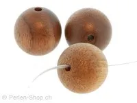 perle ronde bois de noyer, Couleur: brun, Taille: ±14 mm, Quantite: 5 piece