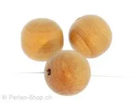 perle ronde bois de cerisier, Couleur: brun, Taille: ±15 mm, Quantite: 5 piece