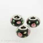 Troll-Beads Style perle de verre, noir, ±10x13mm, 1 pcs.