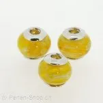 Troll-Beads Style perle de verre, jaune, ±12x14mm, 1 pcs.