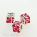 Troll-Beads Style pendentif à vis, argent/rose, ±9x9mm, 1 pcs.