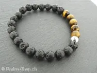 Bracelet en pierre semi-précieuse avec oeil de tigre de 8 mm, lave et perles en acier inoxydable