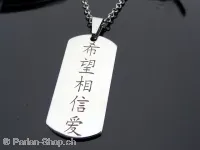 Kette aus Edelstahl mit chinesischen Zeichen. Hoffnung, Glaube und Liebe
