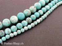 Turquoise (howlite), pierre semi précieuse, Couleur: turquoise, Taille: 6mm, Quantite: chaîne ±40cm, (±65 piece)