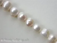 Fresh water beads, Color: white, Size: ±9-10mm, Qty: 1 string 16" (±42 pc.)