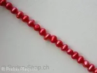 Fresh water beads, red, ±4mm, string 16"