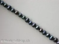 Fresh water beads, black, ±4mm, string 16"