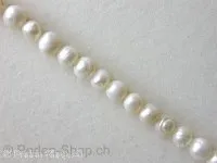 perles d'eau douce, Couleur: blanc, Taille: ±4mm, Quantite: chaîne ±38cm, (±90 piece)