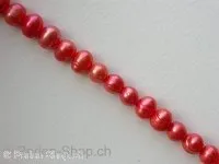 Fresh water beads, red, ±6mm, string 16"