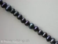 Fresh water beads, black, ±6mm, string 16"